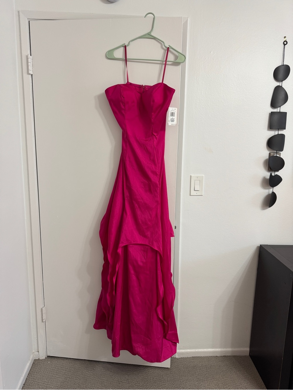 Rene Ruiz Hot Pink Strapless Ruffle Bottom Gown